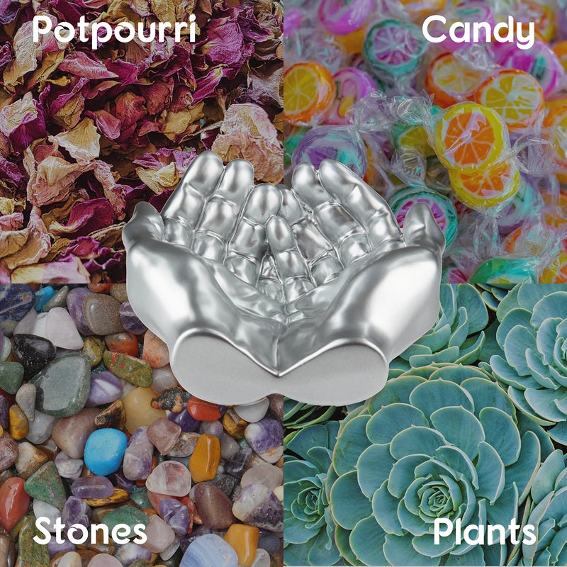 Tapeera Hand Shaped Succulent Planter Pot - Crystal Holder Display - Air Plant Holder Hand Planter - Giving Hands Sculpture Decor - Key Bowl Ring Dish Trinket Dish Candy Dish - Candle Holder (Silver) - Image 5